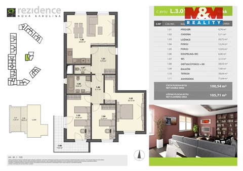 Prodej bytu 4kk, 105 m² - 0