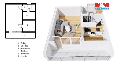 Pronájem bytu 1+1, 34 m² - 0