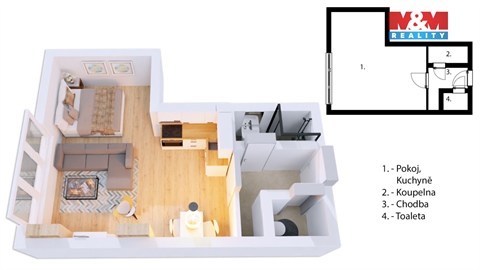 Prodej bytu 1kk, 27 m² - 0