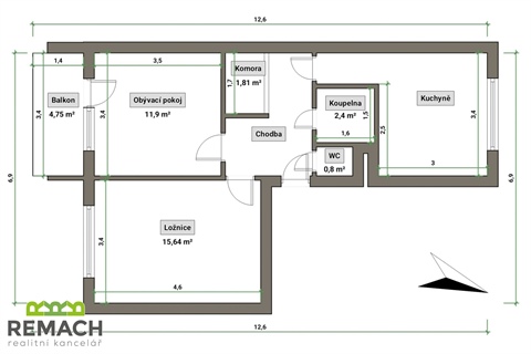 Pronájem bytu 2+1, 57 m² - 6