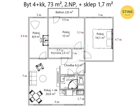 Prodej bytu 4kk, 74 m² - 12