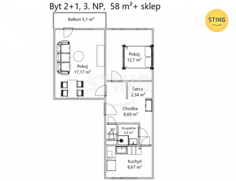 Prodej bytu 2+1, 57 m² 6