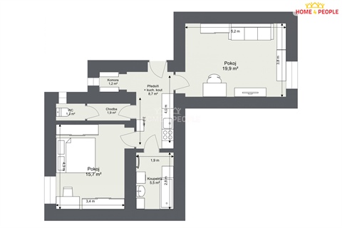 Pronájem bytu 2+1, 52 m² 2