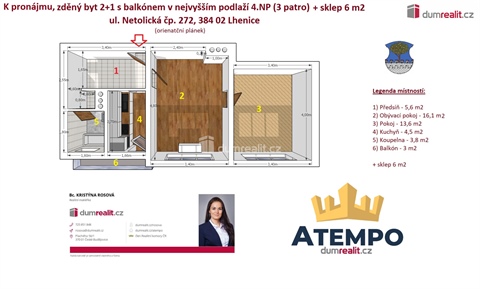 Pronájem bytu 2+1, 52 m² - 0
