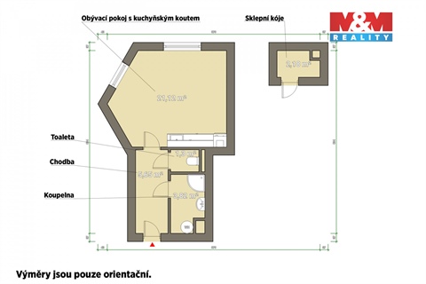 Pronájem bytu 1kk, 34 m² 2