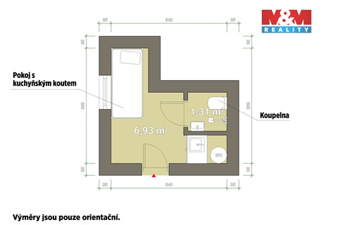 Pronájem bytu 1kk, 7 m² - 2