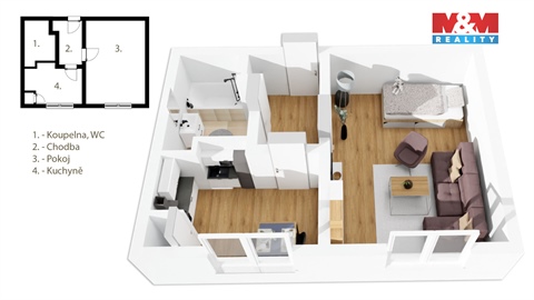 Pronájem bytu 1+1, 34 m² - 4