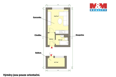 Pronájem bytu 1kk, 20 m² - 2