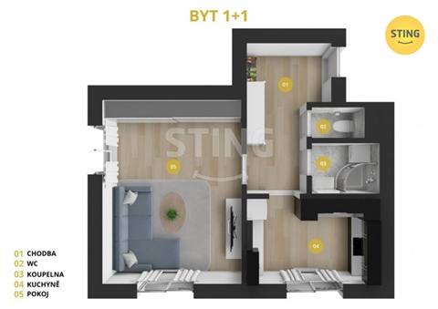 Pronájem bytu 1+1, 38 m² - 4