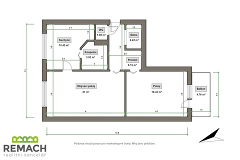 Pronájem bytu 2+1, 63 m² 2