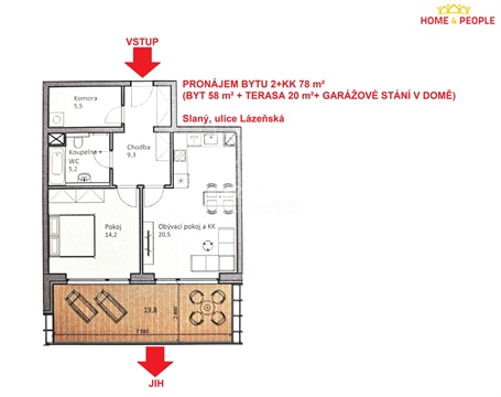 Pronájem bytu 2kk, 78 m² 2