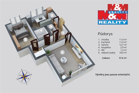 Prodej bytu 2+1, 56 m² - 0