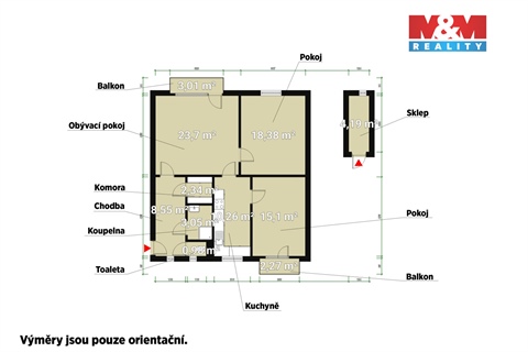 Pronájem bytu 3+1, 77 m² 2