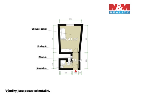 Pronájem bytu 1kk, 23 m² - 0