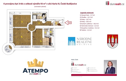 Pronájem bytu 3kk, 93 m² - 0