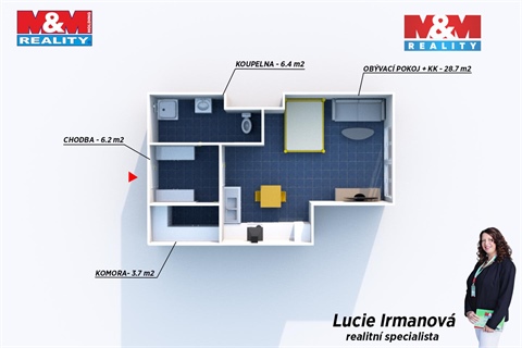 Pronájem bytu 1kk, 45 m² - 2