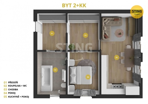 Pronájem bytu 2kk, 52 m² - 0