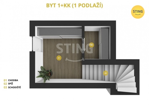 Pronájem bytu 1kk, 47 m² - 0