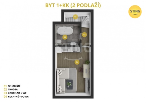 Pronájem bytu 1kk, 47 m² 2