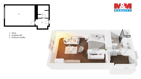 Pronájem bytu 1kk, 31 m² 2