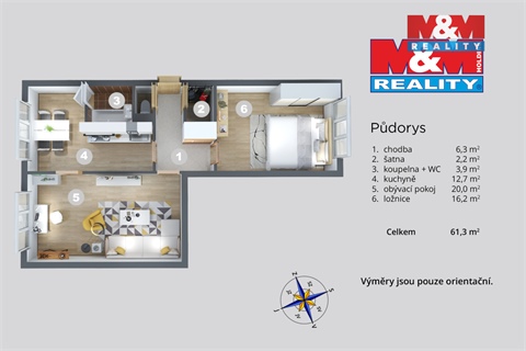 Pronájem bytu 2+1, 61 m² - 6