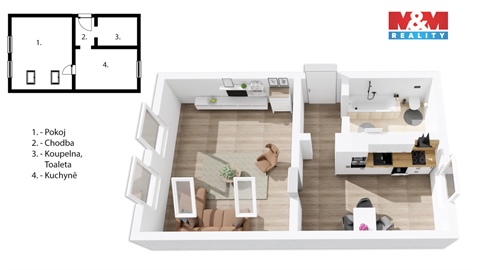 Pronájem bytu 1+1, 39 m² - 0