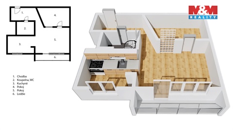 Pronájem bytu 2kk, 43 m² - 2
