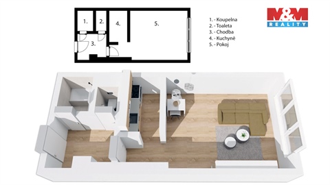 Pronájem bytu 1kk, 29 m² - 6