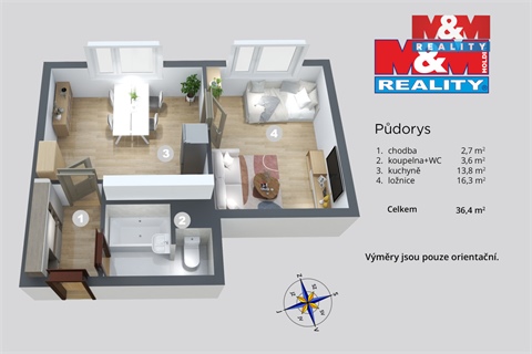 Prodej bytu 1+1, 35 m² - 0