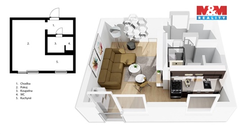 Prodej bytu 1kk, 33 m² - 2
