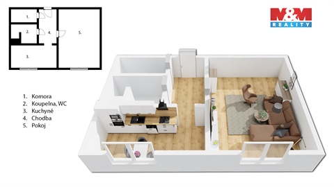 Prodej bytu 1+1, 34 m² - 0