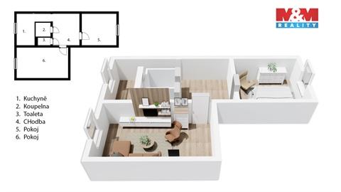 Prodej bytu 2+1, 50 m² - 0