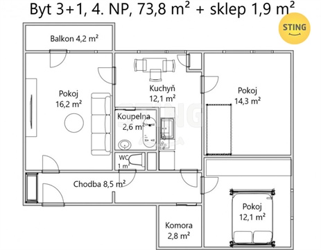 Prodej bytu 3+1, 74 m² - 0