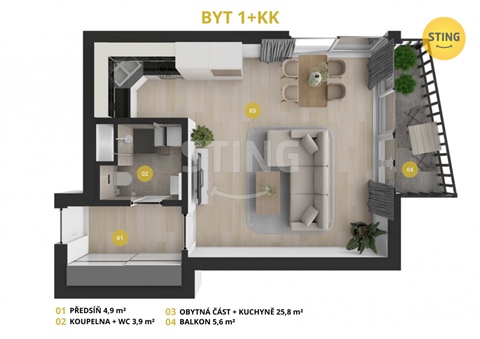 Prodej bytu 1kk, 40 m² 4