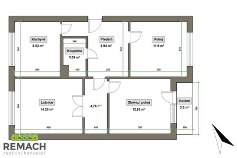 Pronájem bytu 3+1, 71 m² - 0