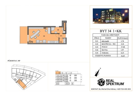 Pronájem bytu 1kk, 45 m² 2
