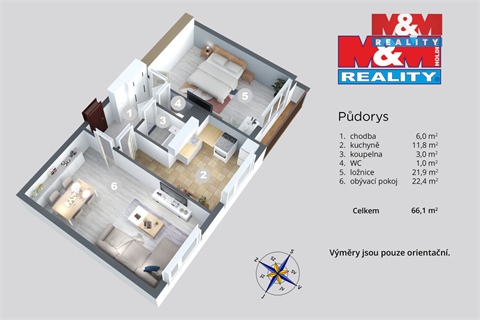 Pronájem bytu 2+1, 62 m² - 6