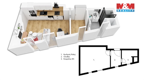 Pronájem bytu 1kk, 32 m² - 0