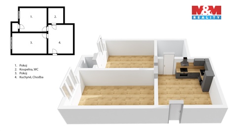 Pronájem bytu 2kk, 48 m² - 0