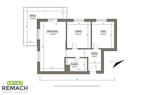 Pronájem bytu 3kk, 61 m² - 0