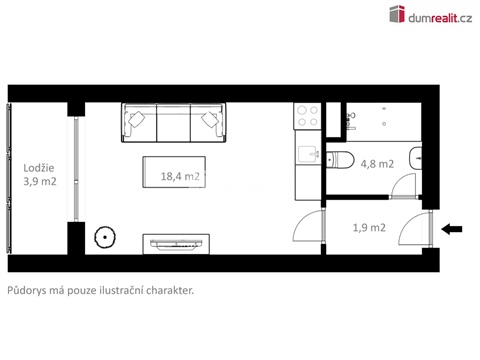 Pronájem bytu 1kk, 24 m² 2