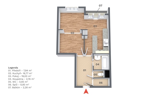 Pronájem bytu 2kk, 49 m² - 2