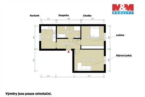Pronájem bytu 2+1, 56 m² - 0