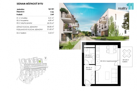 Pronájem bytu 1kk, 30 m² - 0
