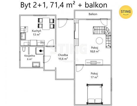 Pronájem bytu 2+1, 71 m² - 16