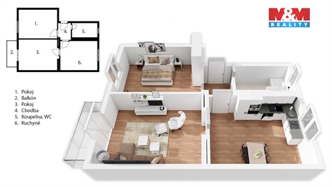 Pronájem bytu 2+1, 58 m² - 14