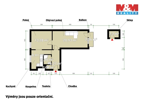 Pronájem bytu 2+1, 54 m² - 0