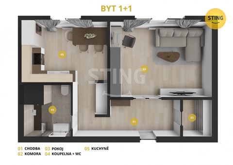 Pronájem bytu 1+1, 38 m² - 0