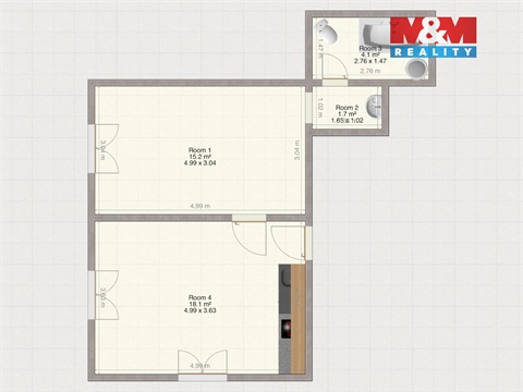 Pronájem bytu 2kk, 37 m² - 0