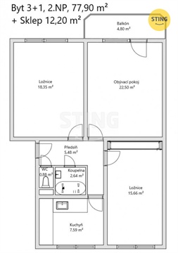 Prodej bytu 3+1, 73 m² 12